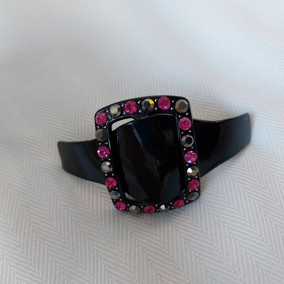 Vintage Barrette Bobby Pin Clip Paris Black Lucite Rhinestones 1990s - Picture 5 of 8
